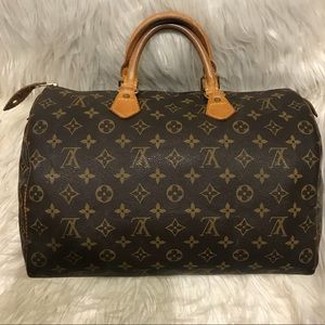 Louis Vuitton Dark Brown Monogram Tote with Tan Handles